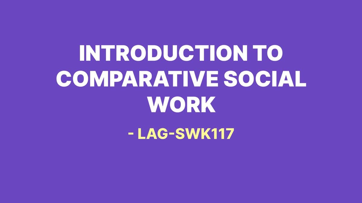 Introduction to Comparative Social Work