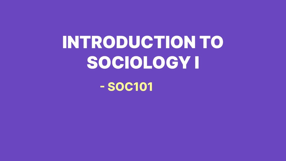 Introduction to Sociology I